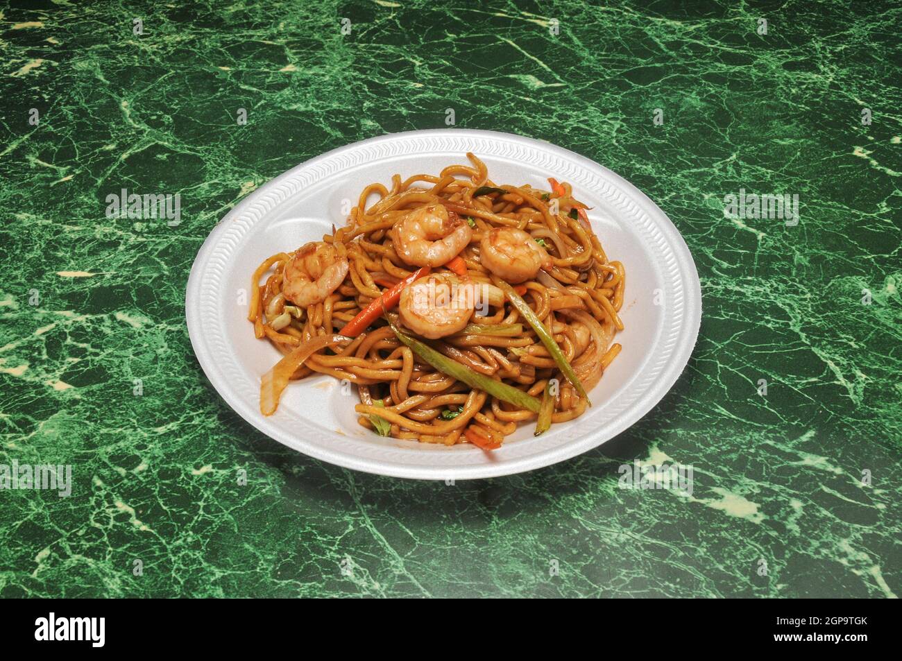 Traditional and authentic Chinese cuisine known as shrimp lo mein Stock