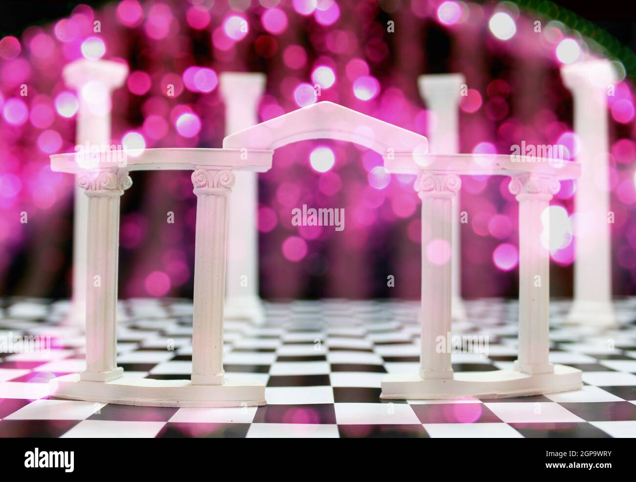 Roman Columns on Black and White Checkerboard Floor Stock Photo - Alamy