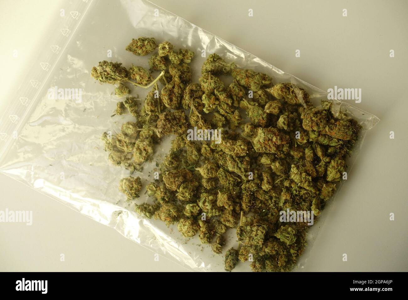 Marijuana dried flower buds in a plastic bag Stock Photo Alamy