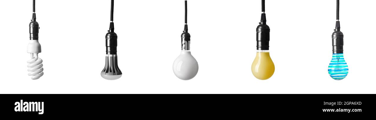 Modern light bulbs on white background Stock Photo