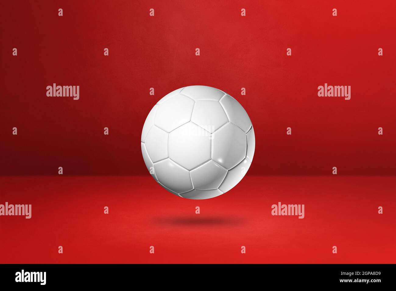 White soccer ball isolated on a red studio background. 3D illustration ...