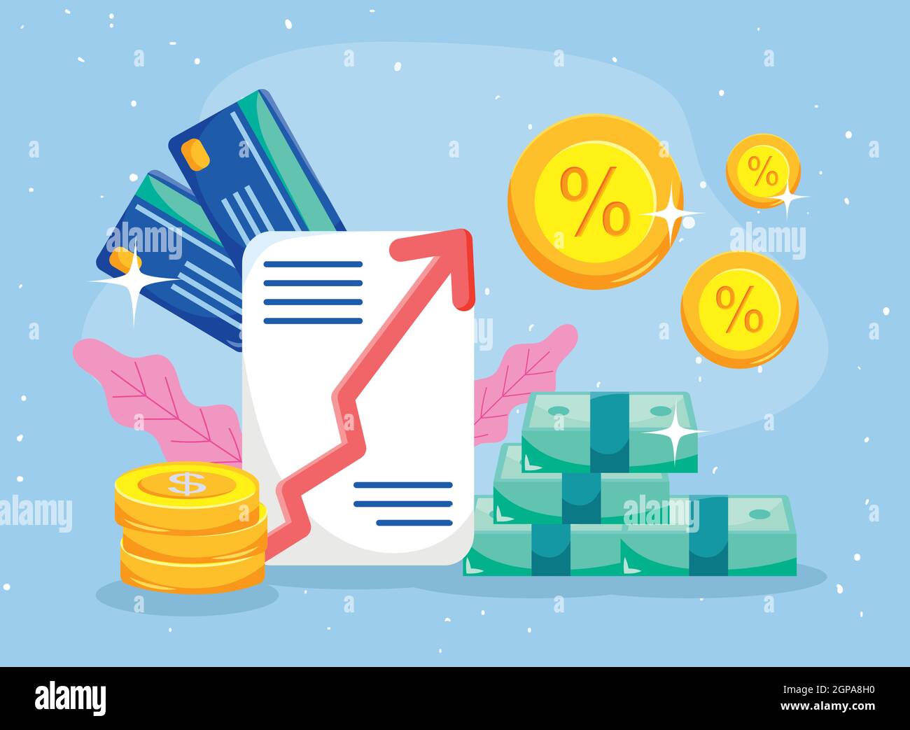 Coins bills document and credit cards of interest theme Stock Vector ...