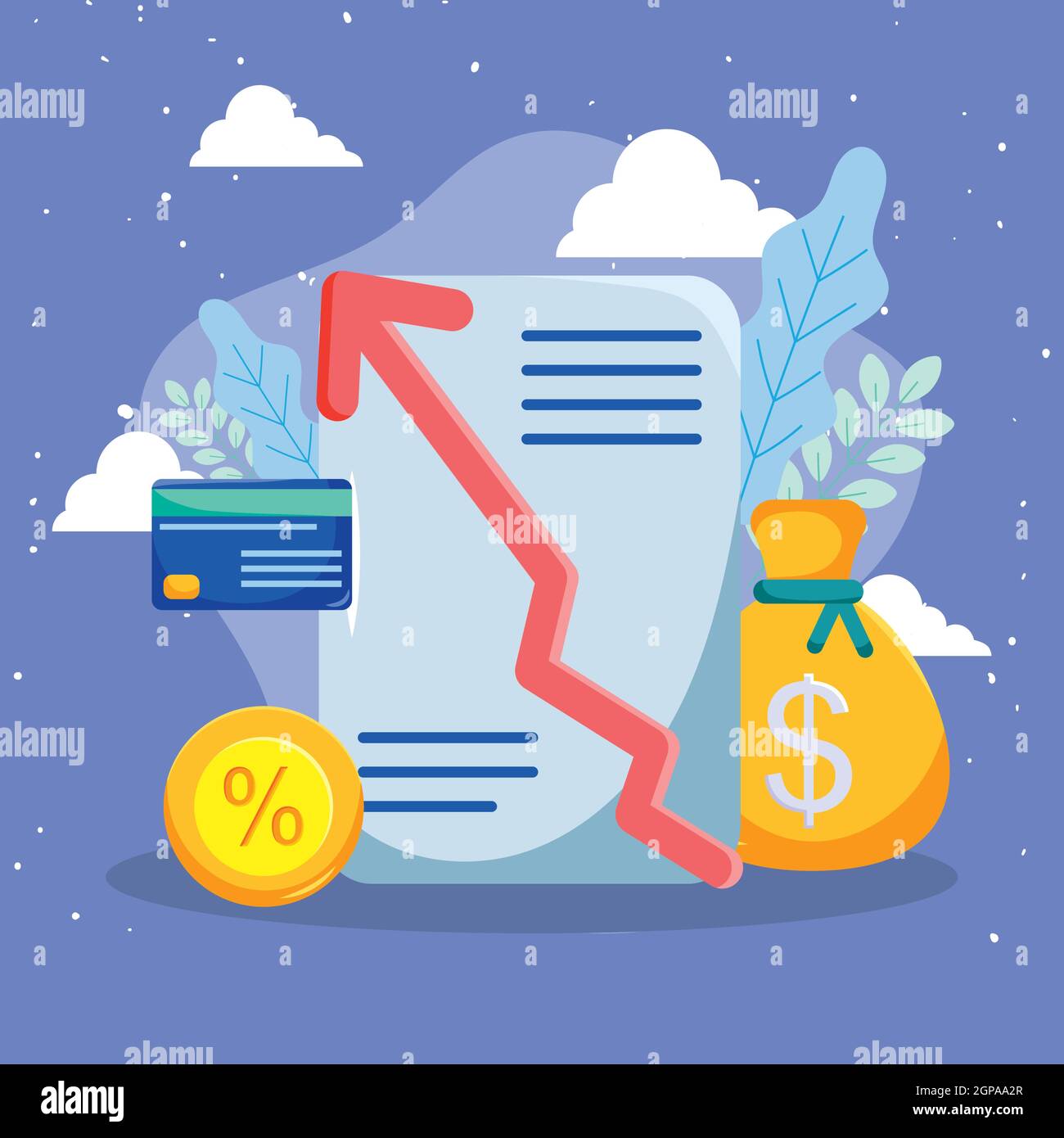 Document with increase arrow and money icons of interest theme Stock ...