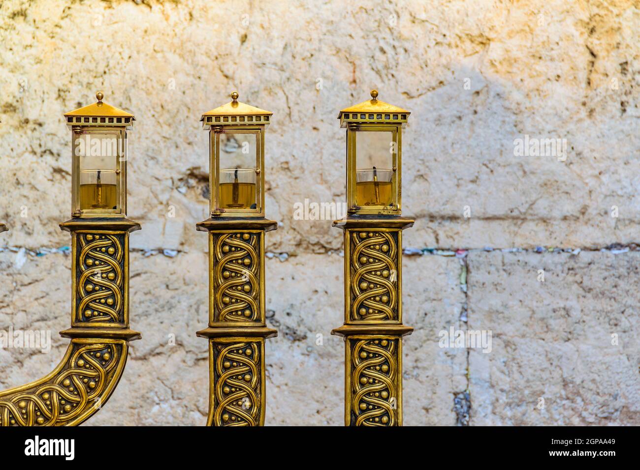 Menora lamp at wailing, wall, jerusalem, israel Stock Photo Alamy