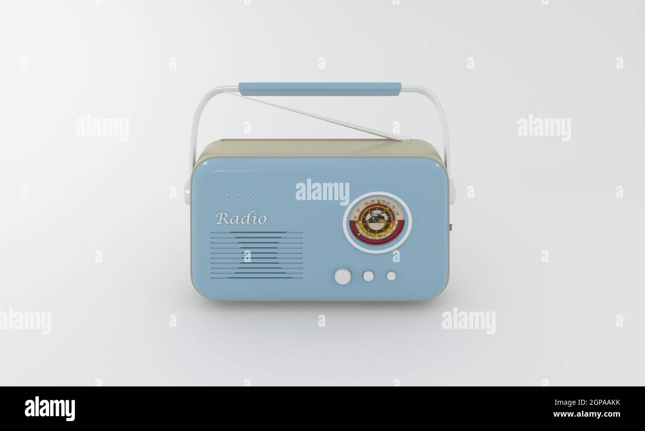Vintage old Radio 3D illustration for audio music in retro style. Stock Photo