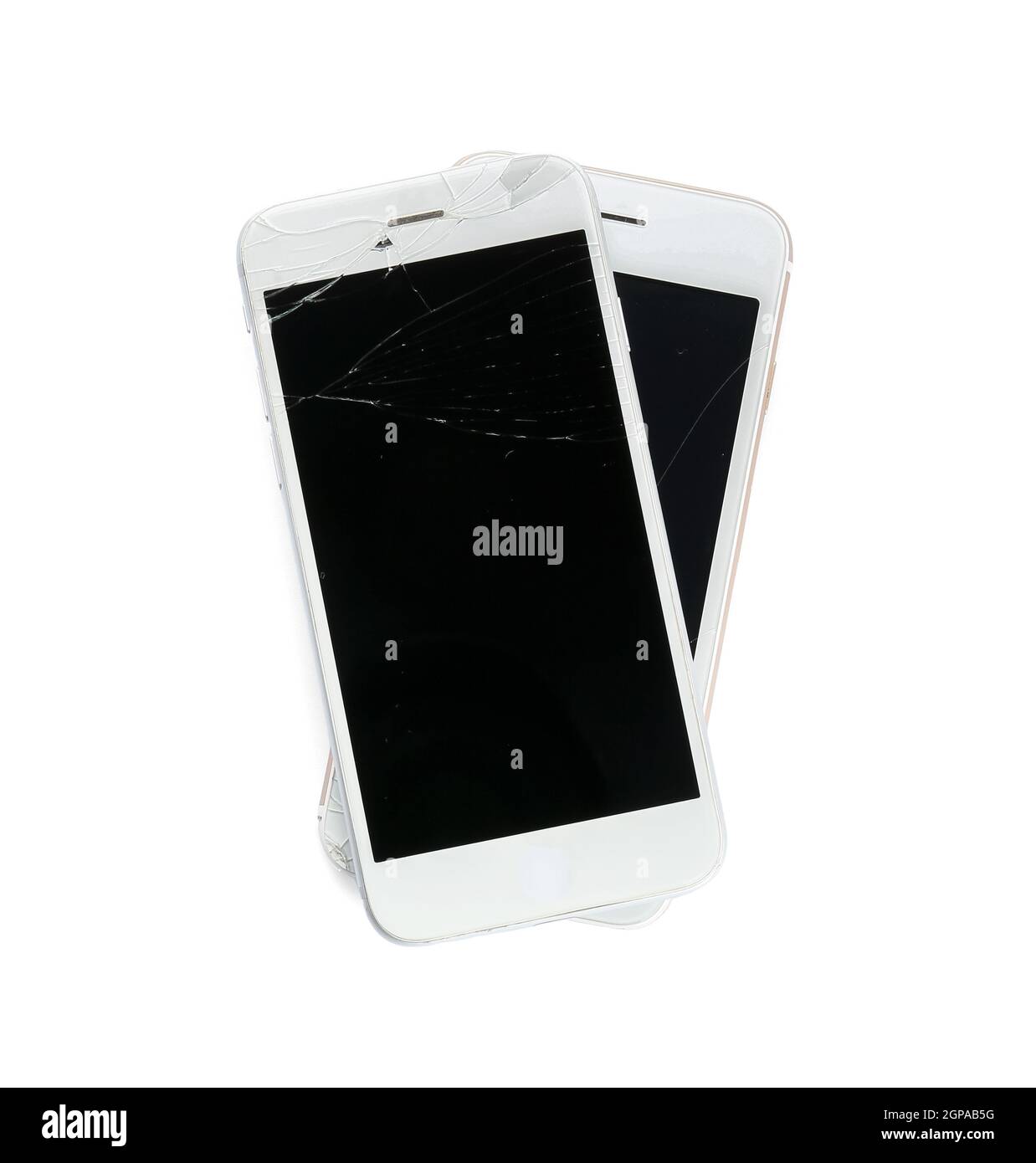 Mobile phones with broken screens on white background Stock Photo - Alamy