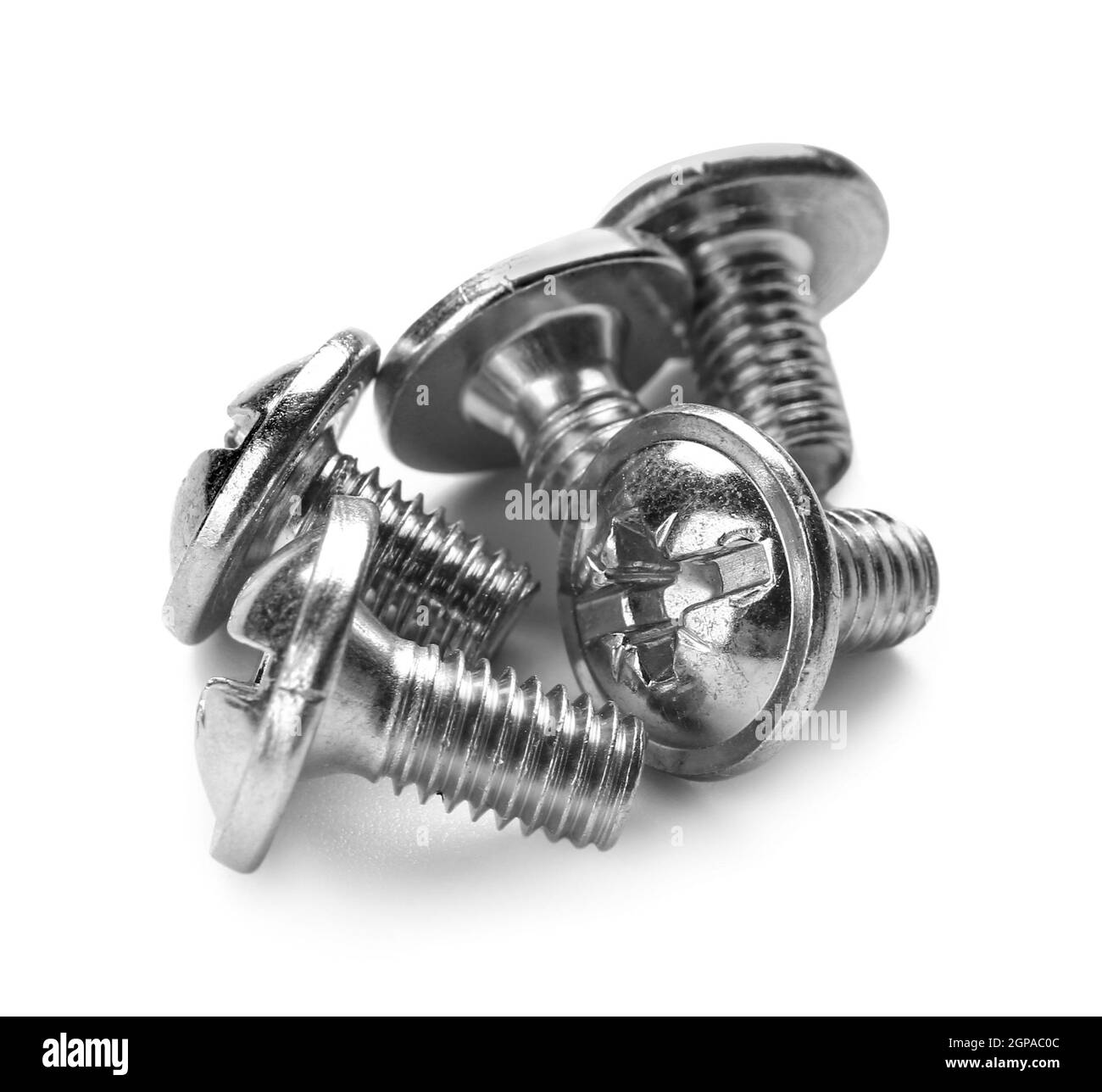 Pile of metal bolts on white background Stock Photo