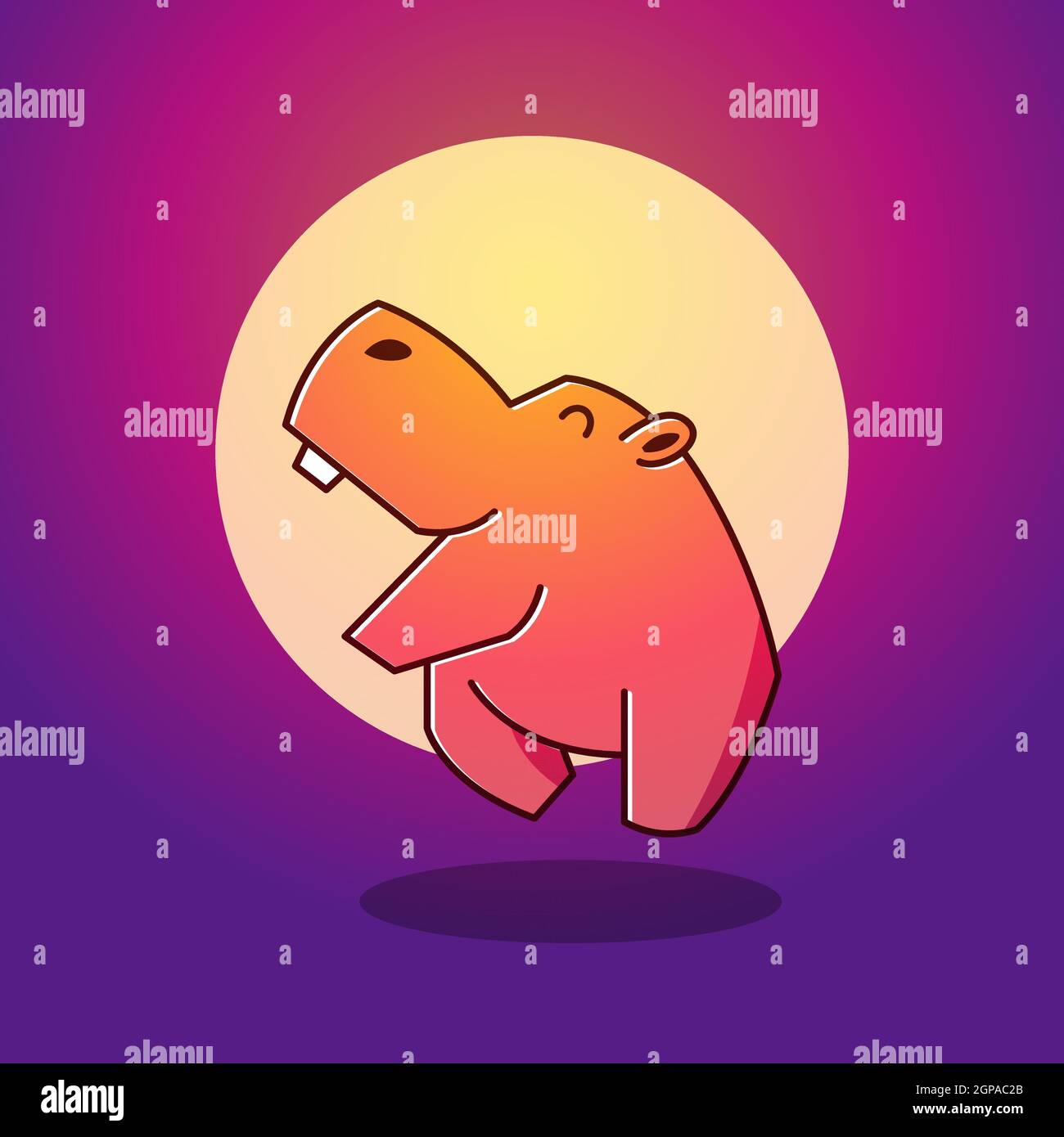 Cute Happy Big Hippo Hippopotamus Jumping Moon Mascot Character Cartoon Stock Vector