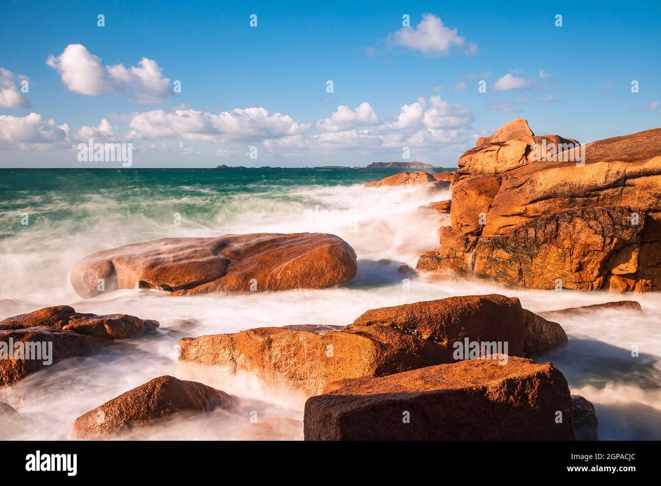 Atlantic ocean coast in Brittany near Ploumanach, France Stock Photo ...