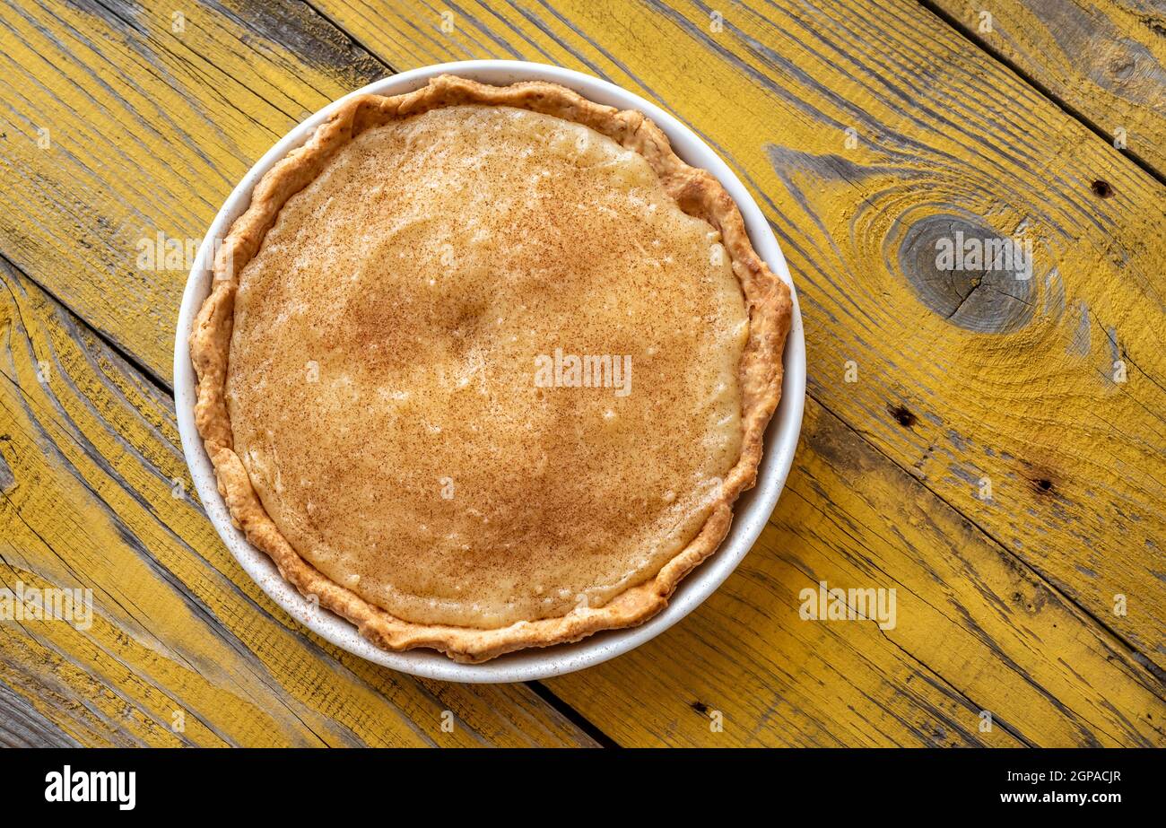 Indiana Sugar Cream Pie on the wooden background Stock Photo