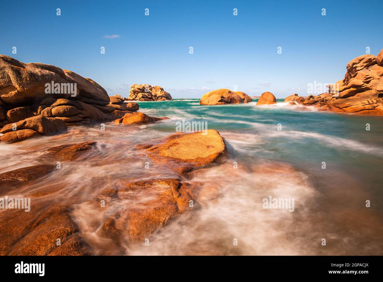 Atlantic ocean coast in Brittany near Ploumanach, France Stock Photo ...