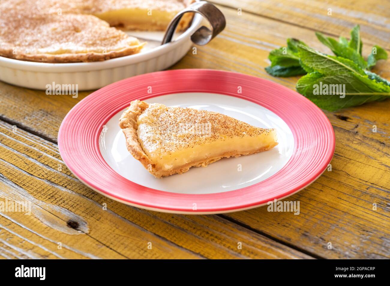 Indiana Sugar Cream Pie on the wooden background Stock Photo