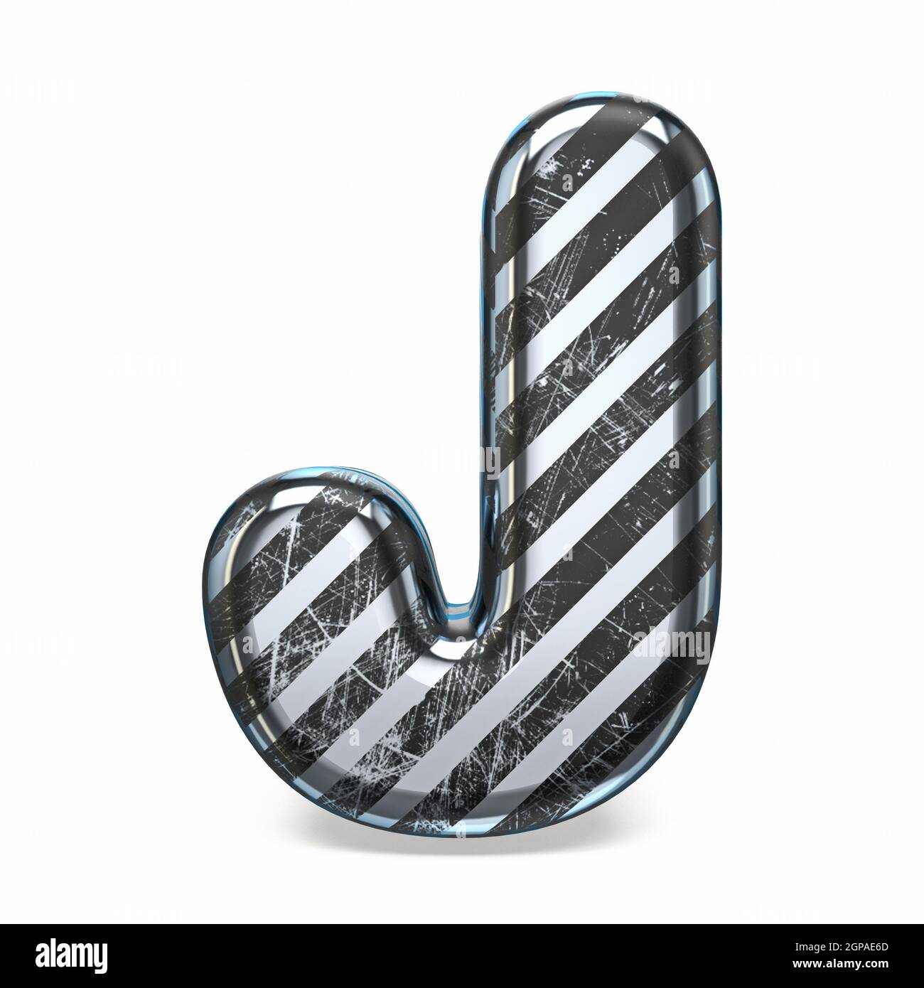 Striped steel black scratched font Letter J 3D render illustration isolated on white background Stock Photo