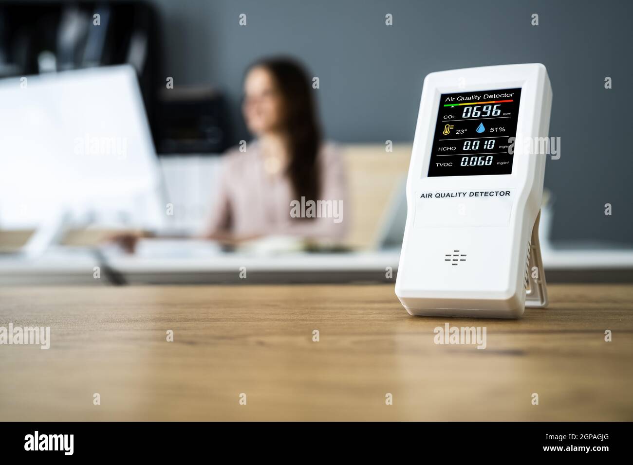 Pollution And Environment Smog Detector At Office Desk Stock Photo Alamy