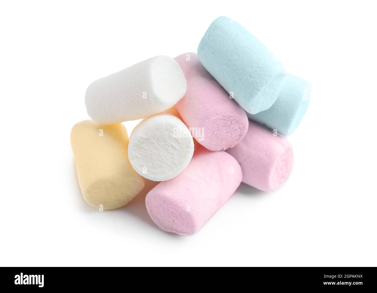 Colorful marshmallows on white background Stock Photo - Alamy