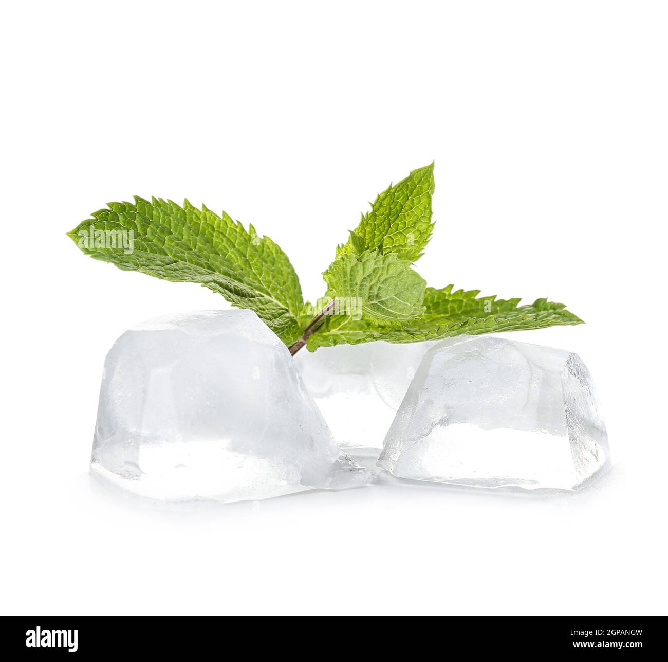 Fresh mint leaves with ice cubes on white background Stock Photo - Alamy