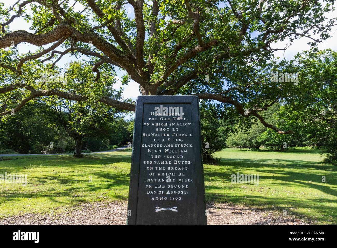 England, Hampshire, The New Forest, Minstead, Rufus Stone, The site where William II was accidentally killed with an arrow by Sir Walter Tyrrell Stock Photo