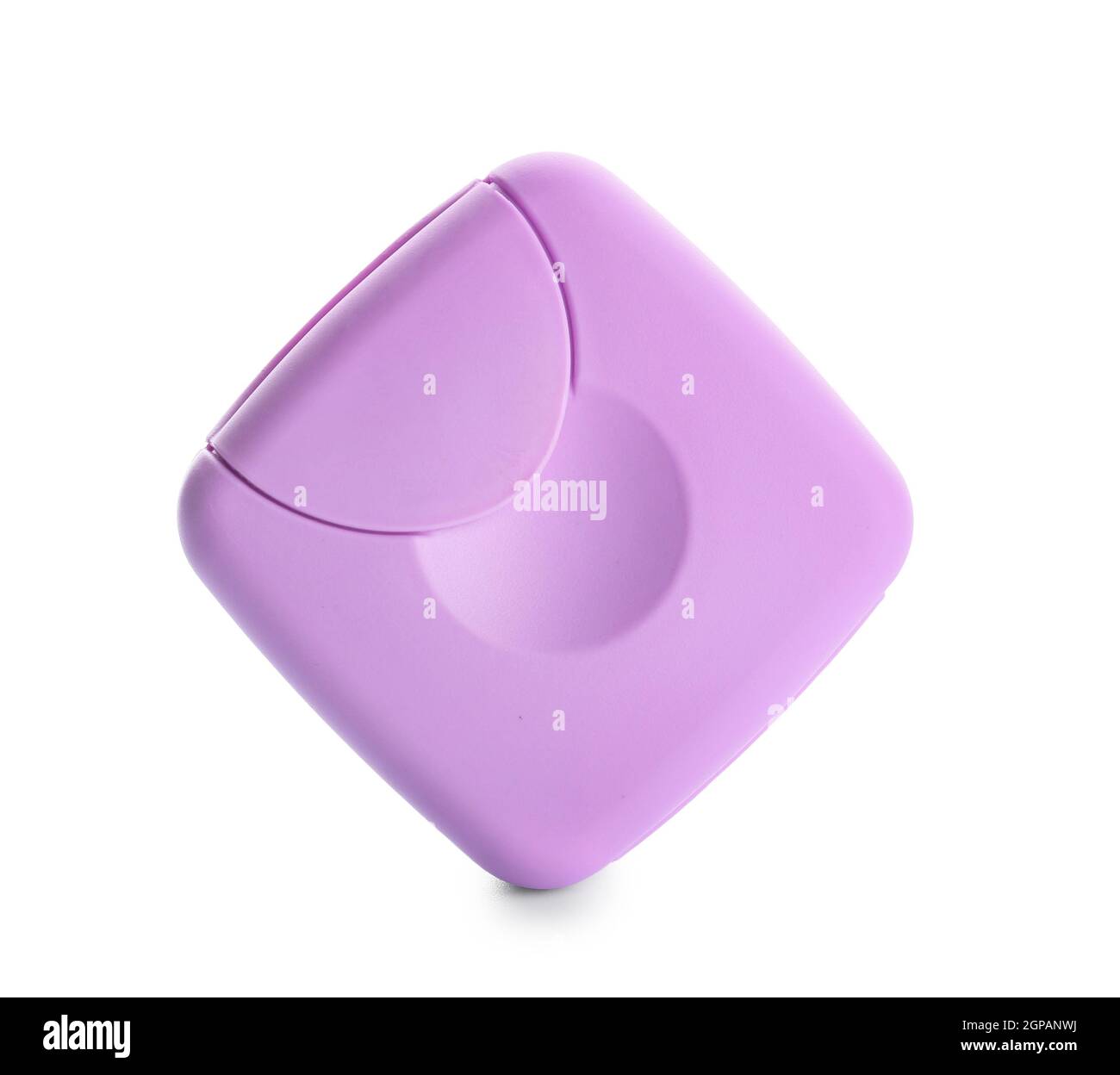 Plastic box for storing women's tampons on white background Stock Photo