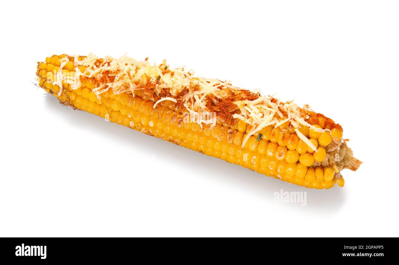 Delicious Elote Mexican Street Corn on white background Stock Photo - Alamy