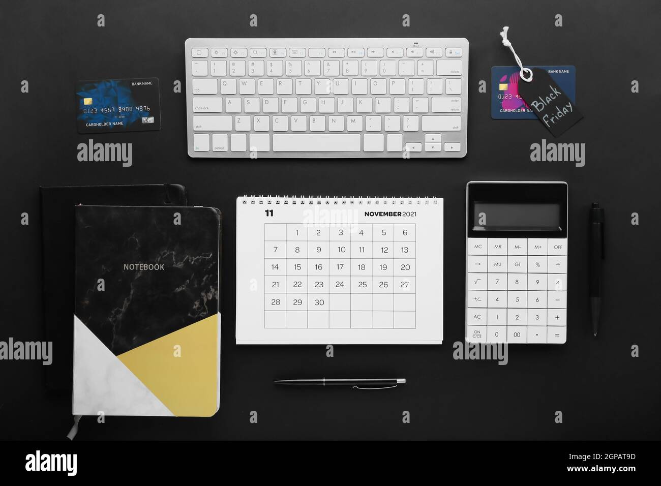 Calendar Page Of November 2022, Computer Keyboard, Notebook And Calculator On Dark Background. Black Friday Stock Photo - Alamy