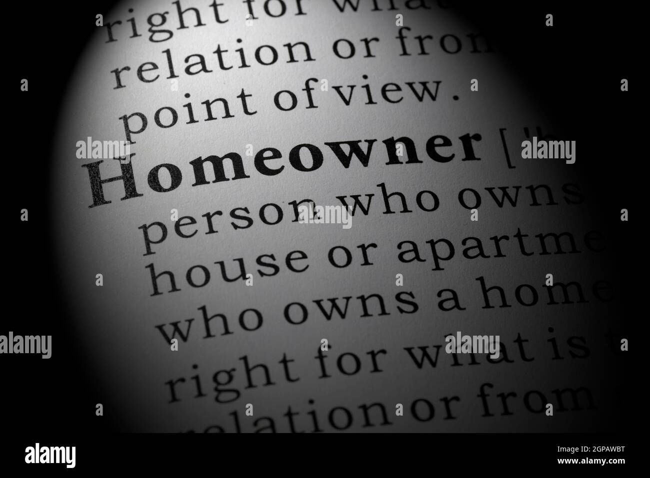 Fake Dictionary, Dictionary definition of homeowner Stock Photo