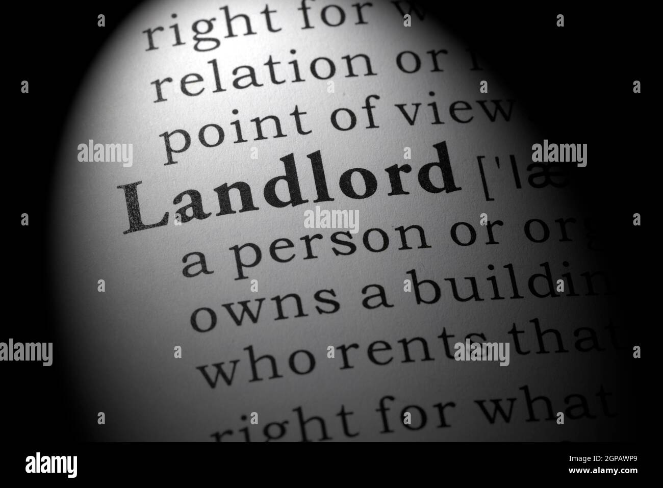 Fake Dictionary, Dictionary definition of landlord Stock Photo