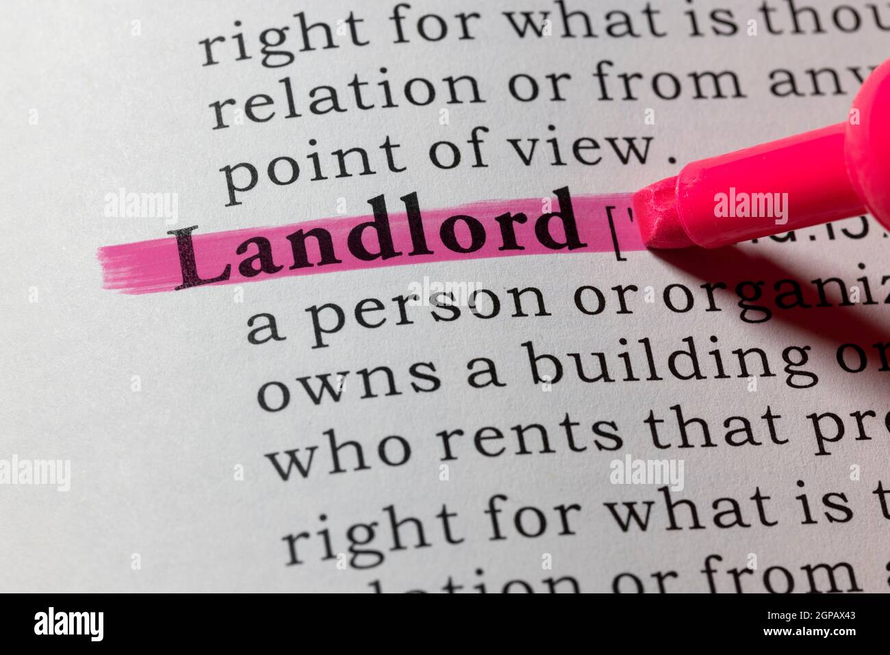 Fake Dictionary, Dictionary definition of landlord Stock Photo