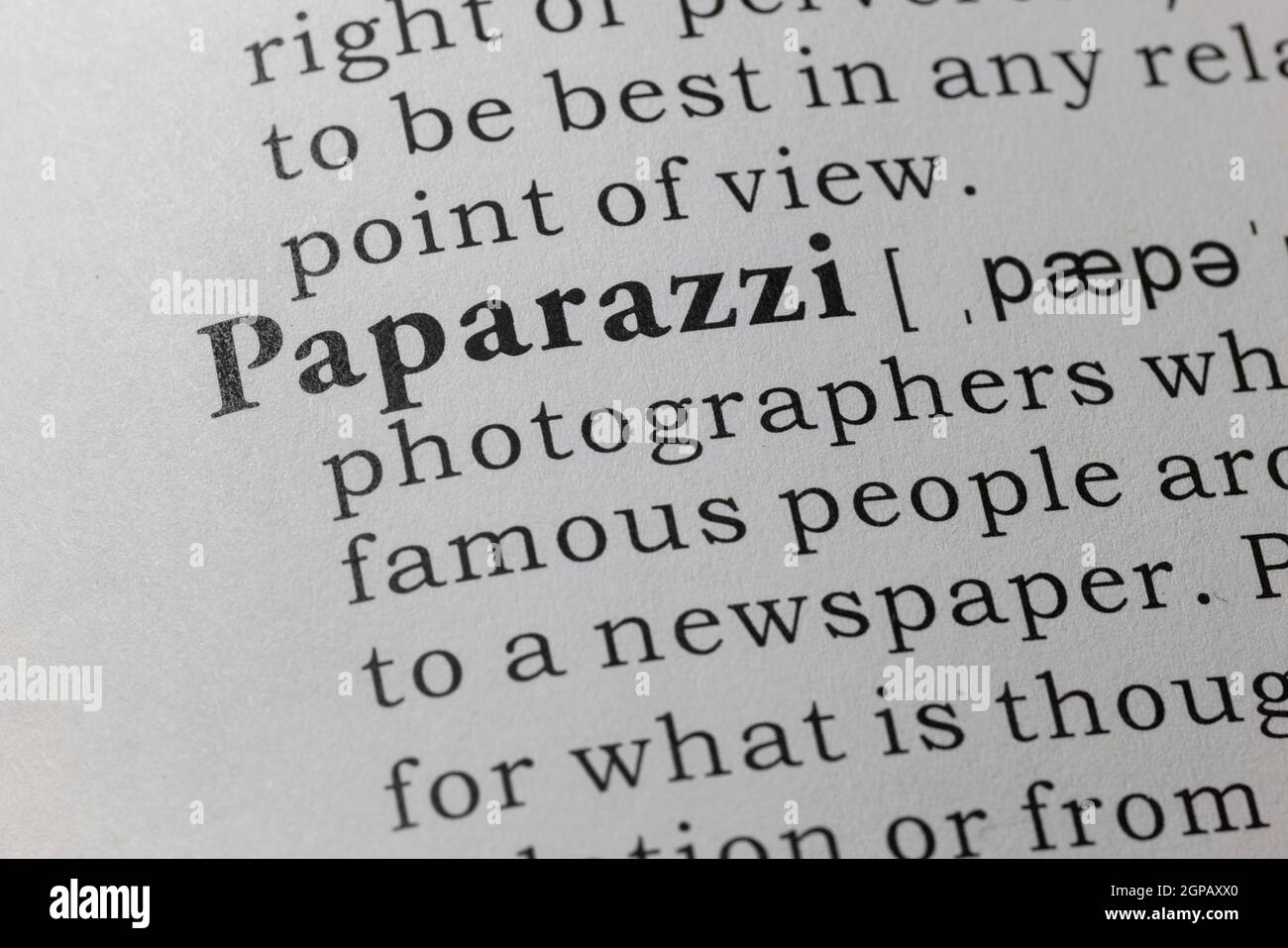 Fake Dictionary, Dictionary definition of paparazzi Stock Photo