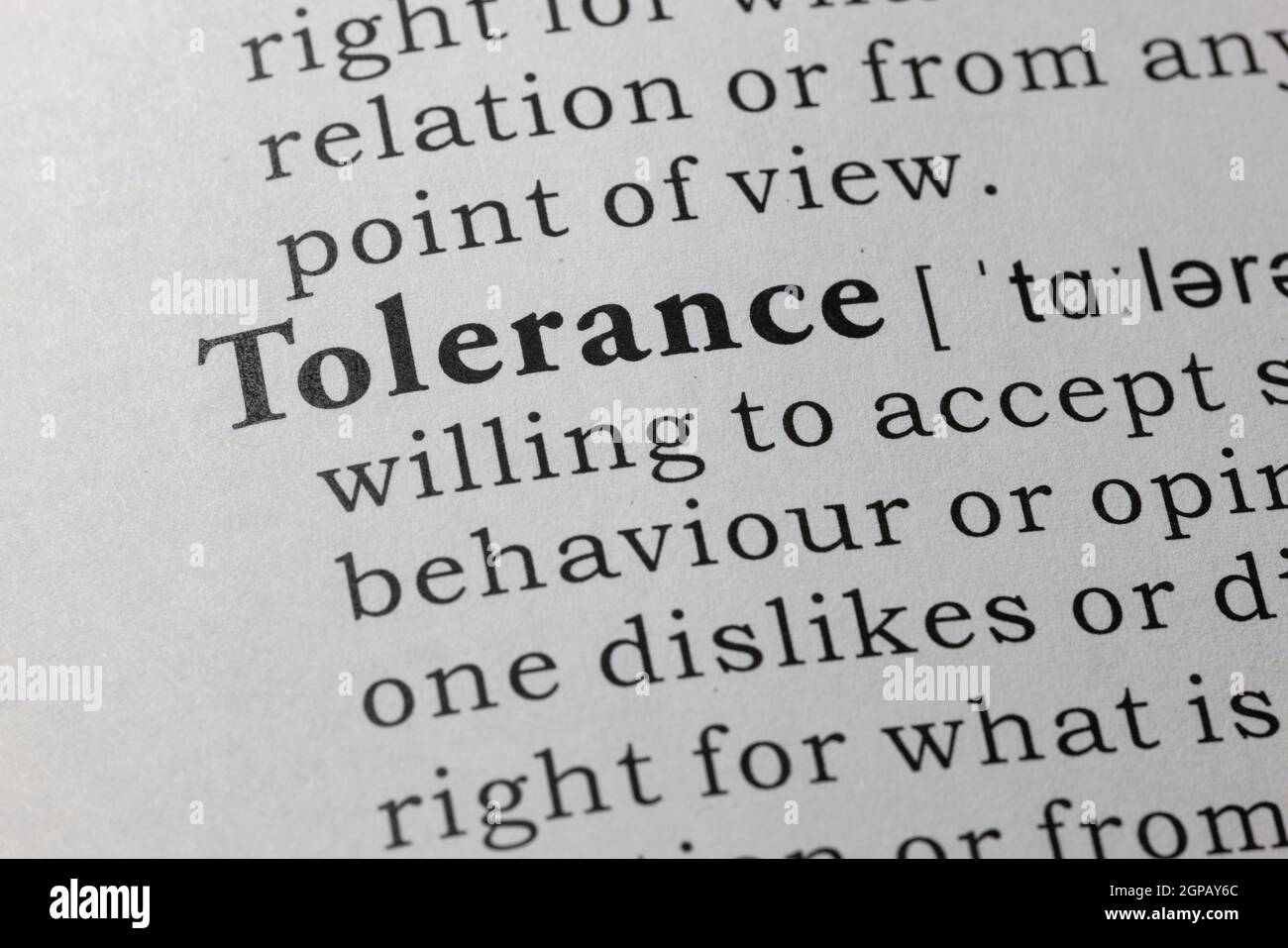 Fake Dictionary, Dictionary definition of tolerance Stock Photo