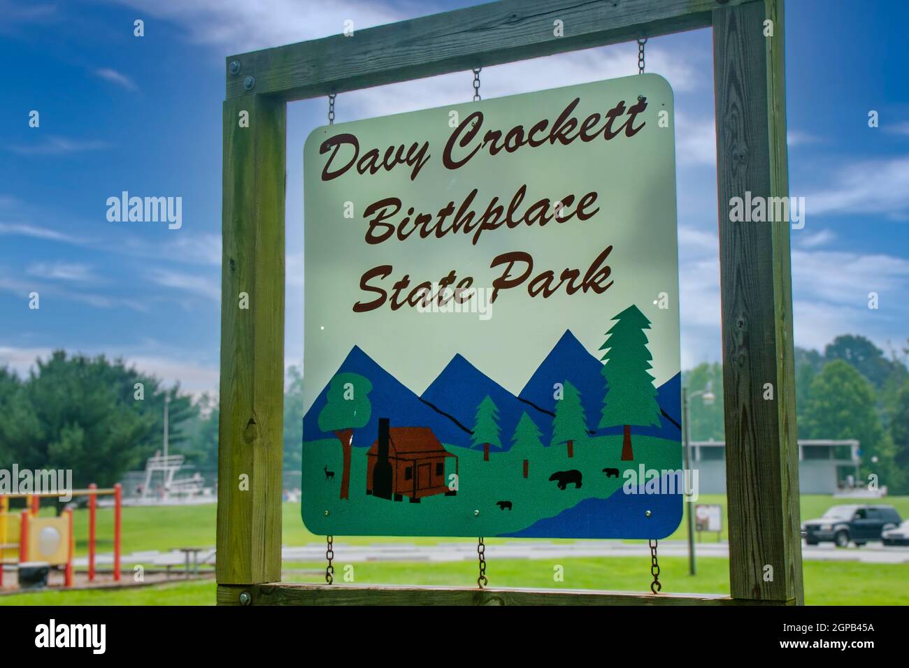 Entrance sign to Davy Crockett Birthplace State Park in Limestone, Tennessee Stock Photo Alamy