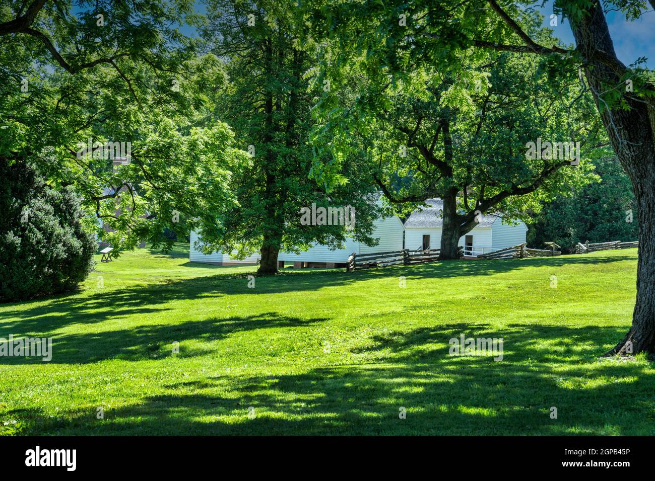 The slave and overseer quarters seen from the grounds of Montpelier