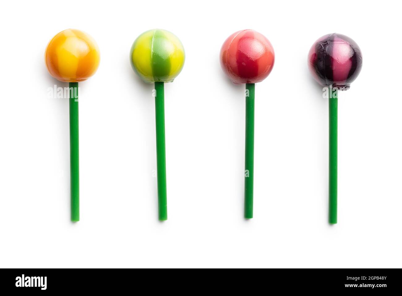 Sweet fruity lollipops isolated on white background. Stock Photo
