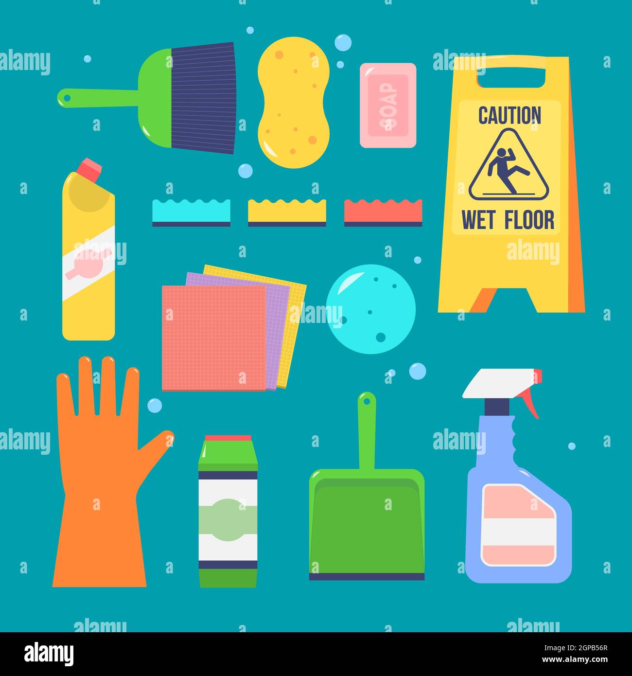 Cleaning service icon template. Cleaning set flat icon. Cleaning