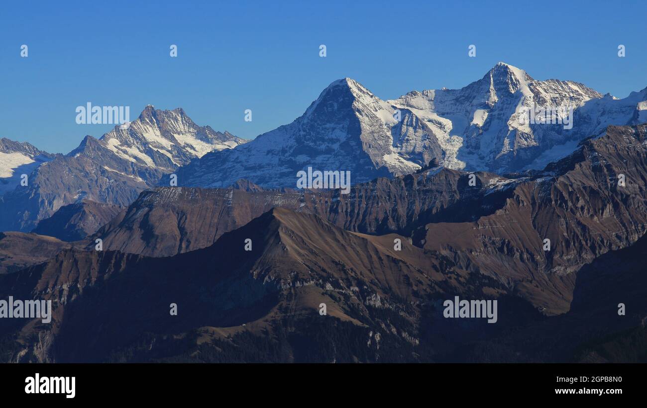 Majestic mountains Eiger, Monch and Jungfrau Stock Photo - Alamy