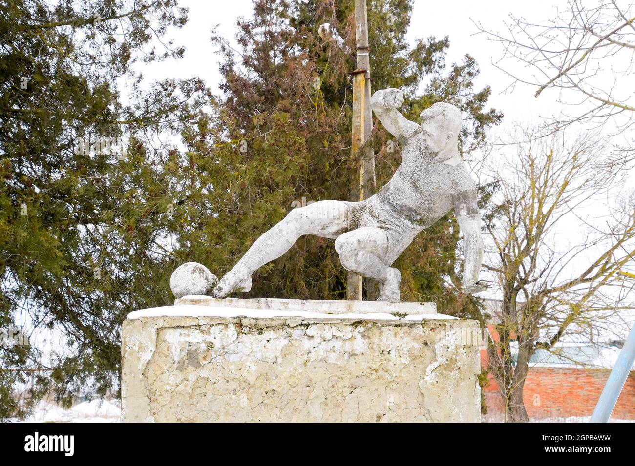Monument to the football player near the stadium in the settlement of Elitnyy Krasnodar Krai. Public monument of an unknown author Stock Photo