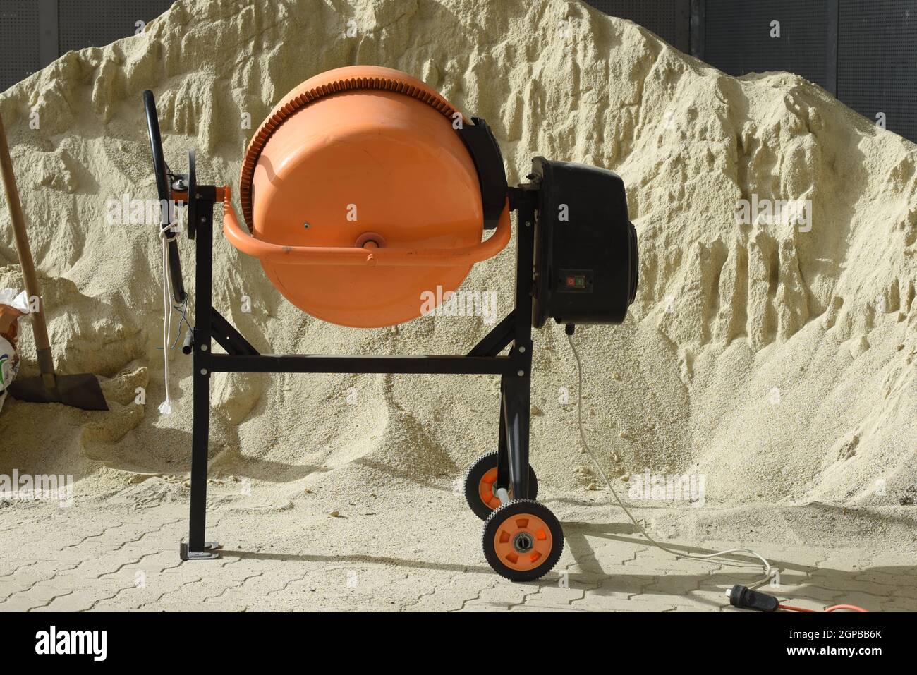 concrete mixer or cement mixer, machine at the construction site Stock