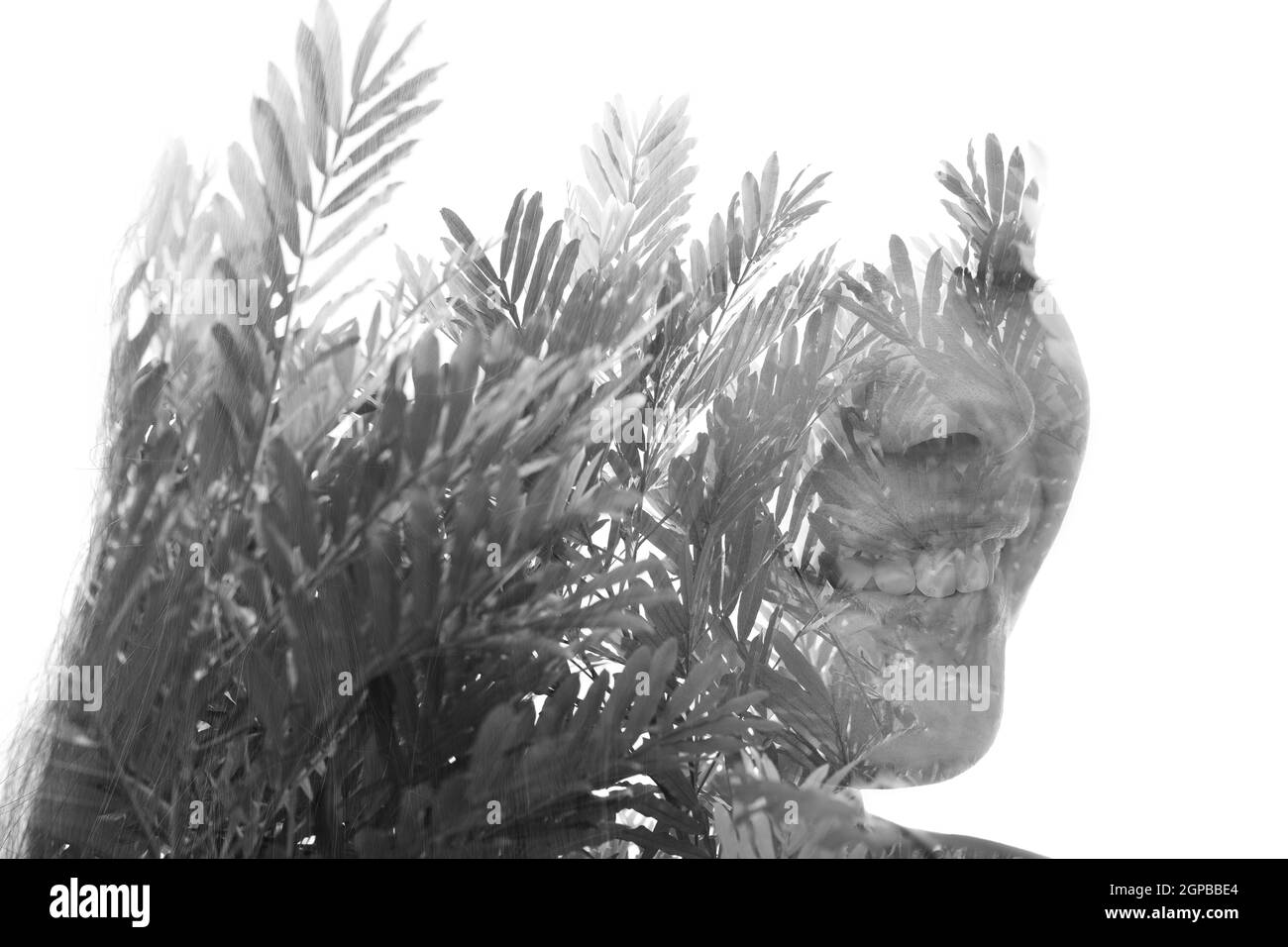 Joy. Double exposure portrait of a woman Stock Photo - Alamy