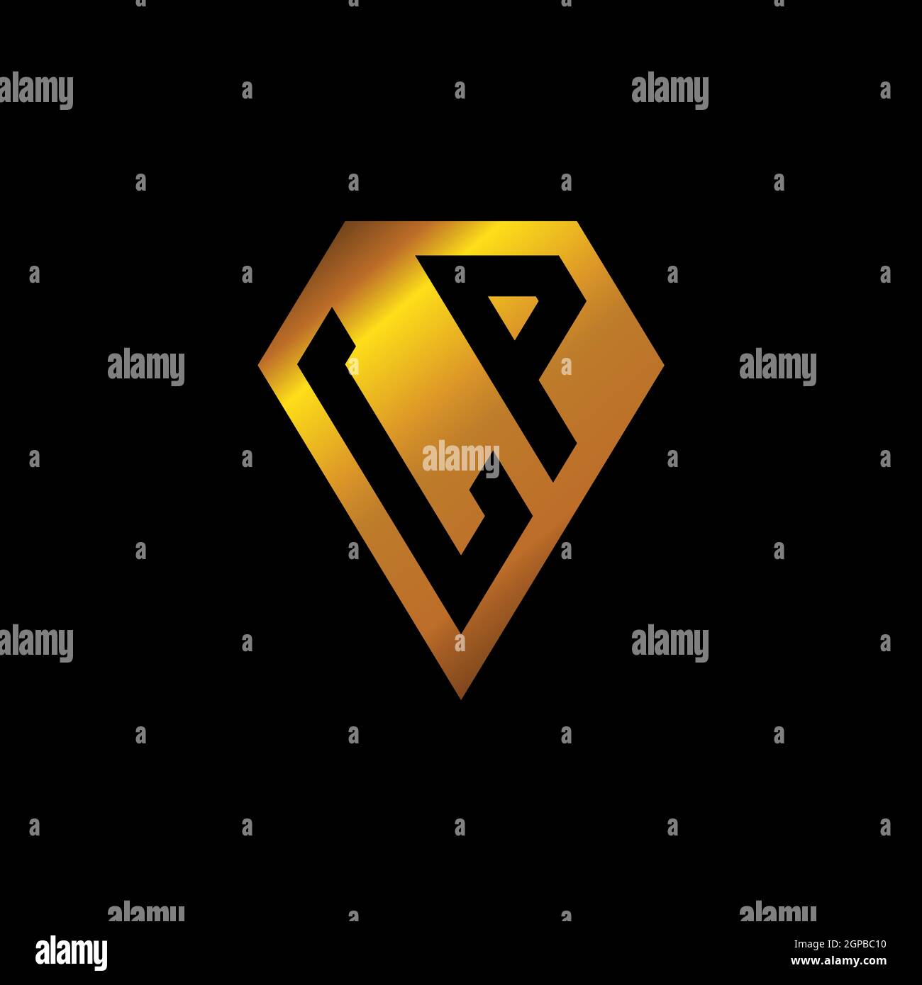 LP logo with golden diamond shape style vector, monogram geometric ...