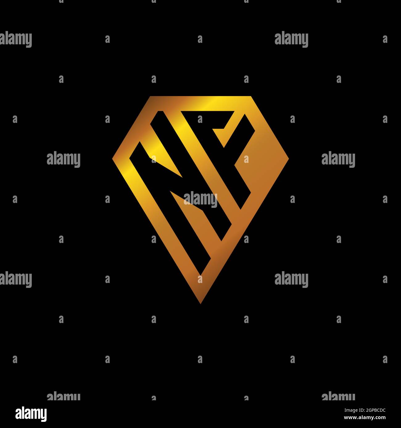 NF logo with golden diamond shape style vector, monogram geometric ...