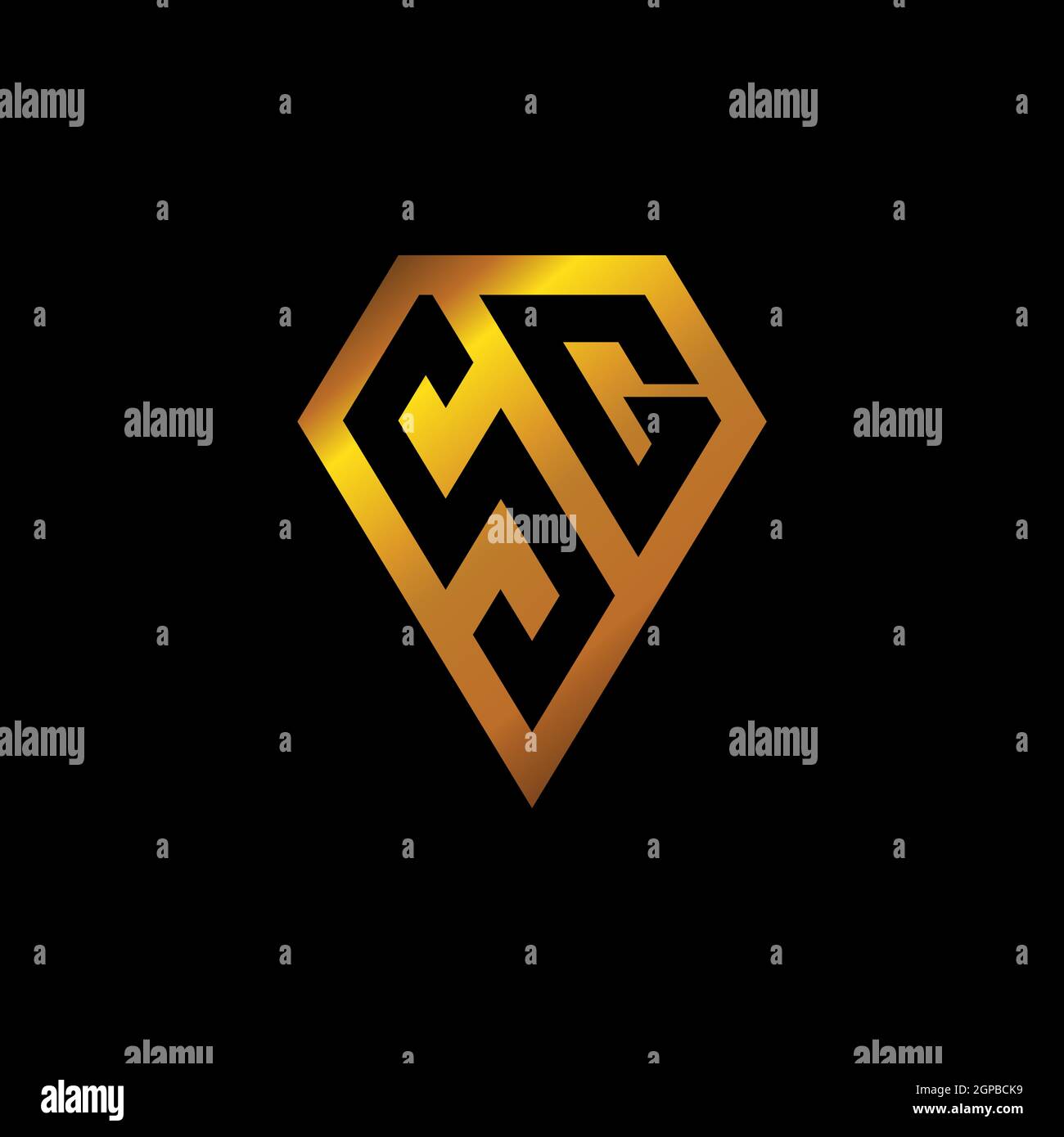 SQ logo with golden diamond shape style vector, monogram geometric golden shape style isolated in black background Stock Vector