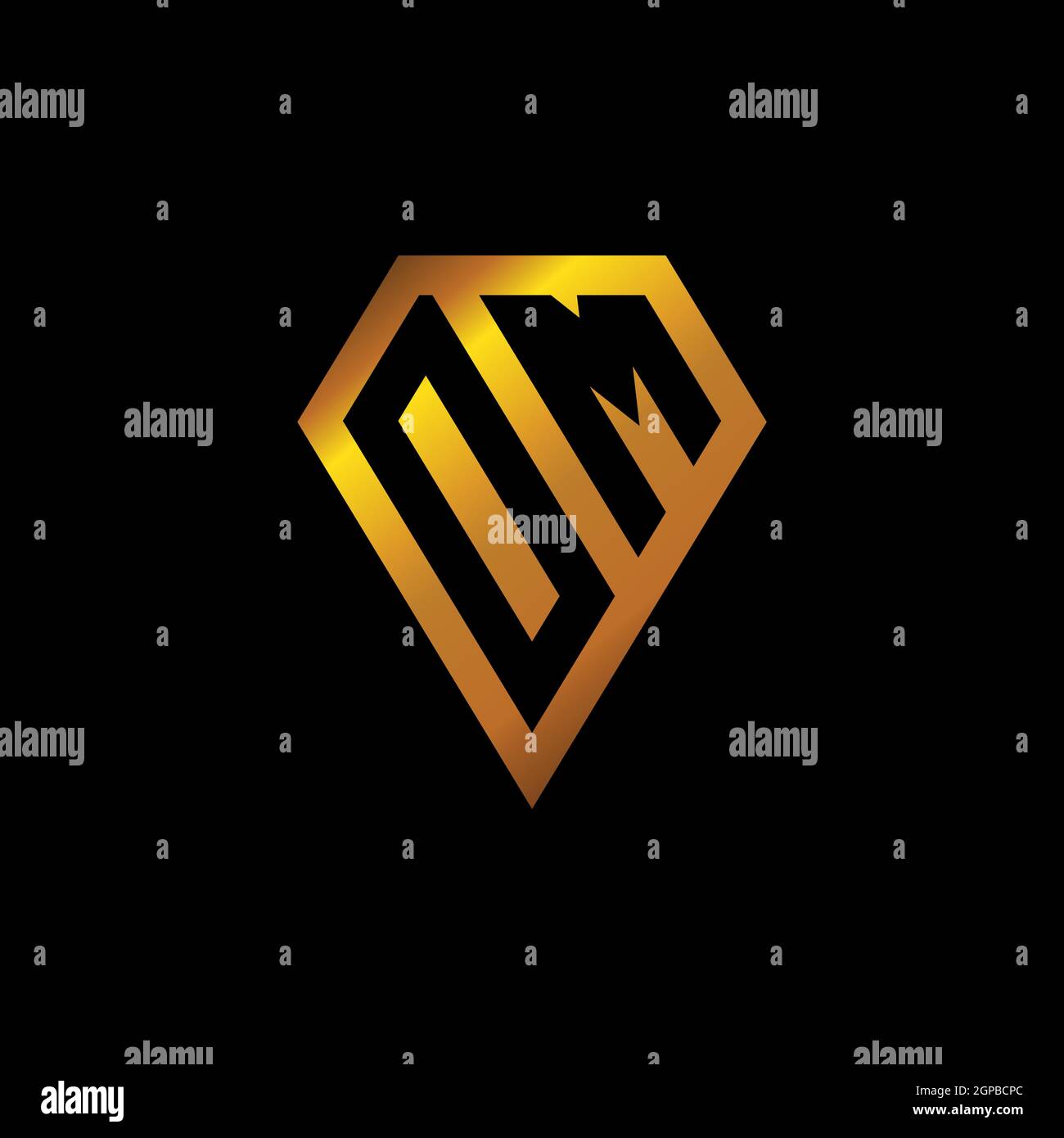 OM logo with golden diamond shape style vector, monogram geometric ...