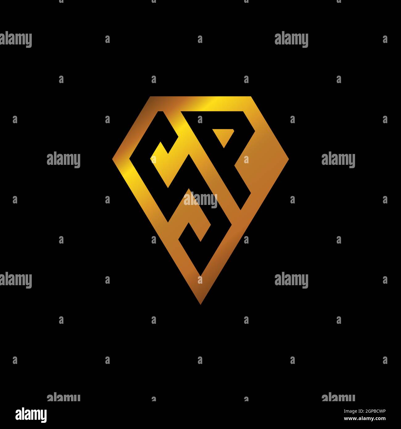 SP logo with golden diamond shape style vector, monogram geometric ...