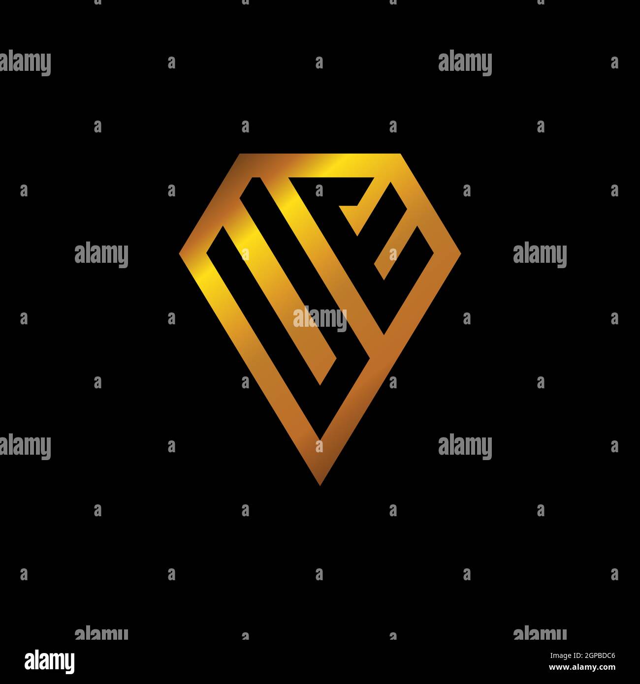 UE logo with golden diamond shape style vector, monogram geometric ...