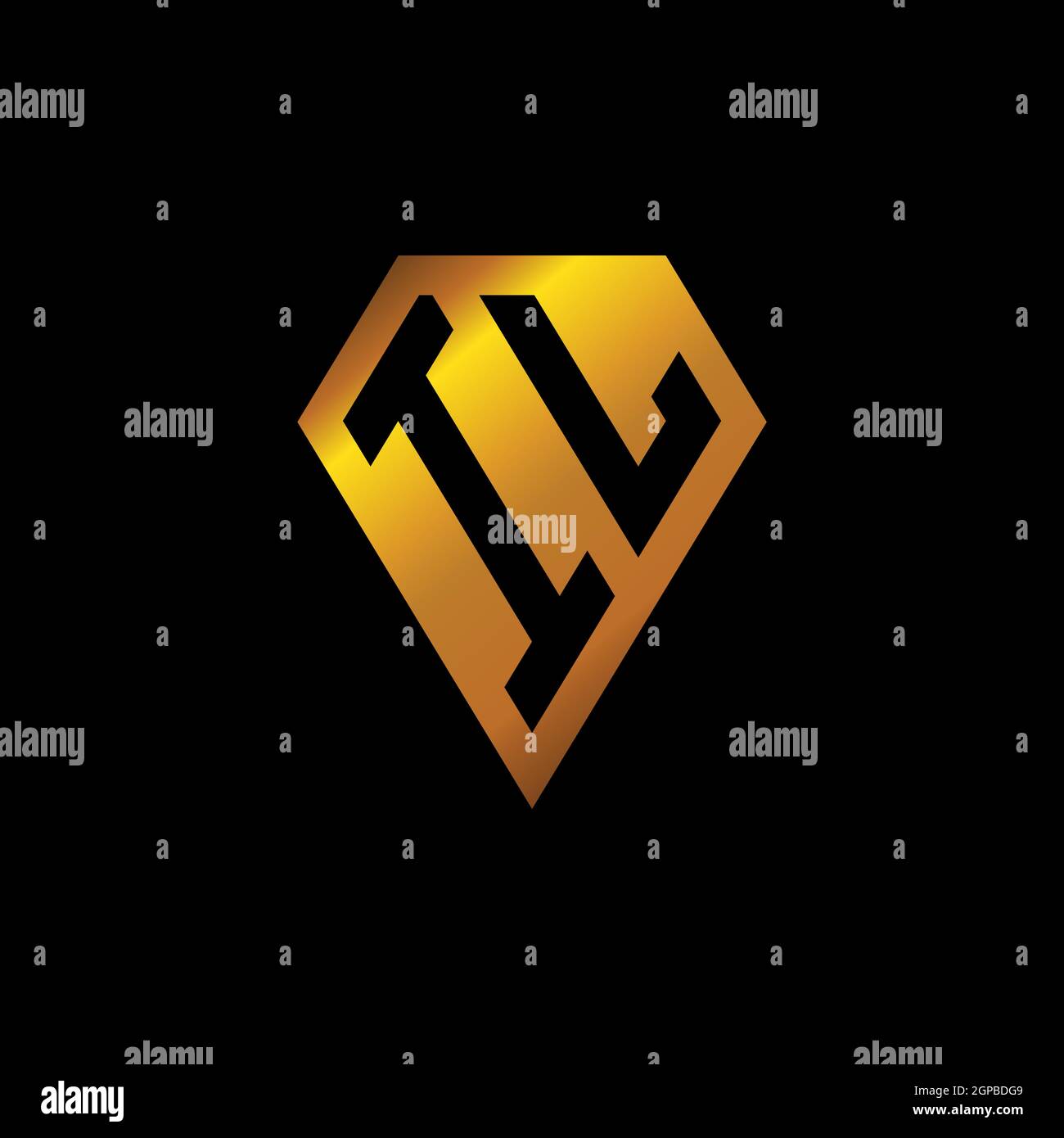IL logo with golden diamond shape style vector, monogram geometric golden shape style isolated in black background Stock Vector