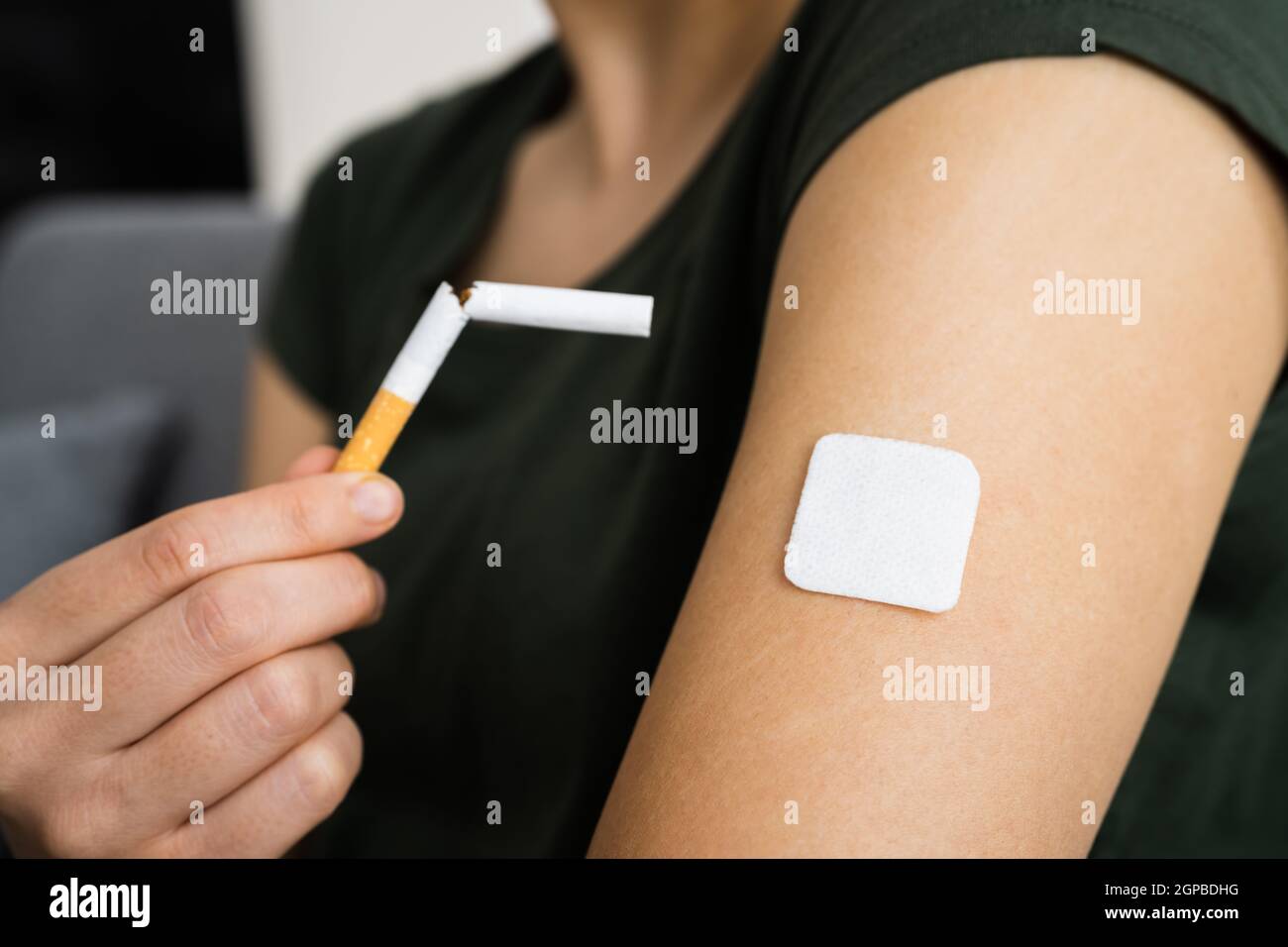 Cigarette Replacement Therapy. Sticky Nicotine Patch Or Aid Stock Photo