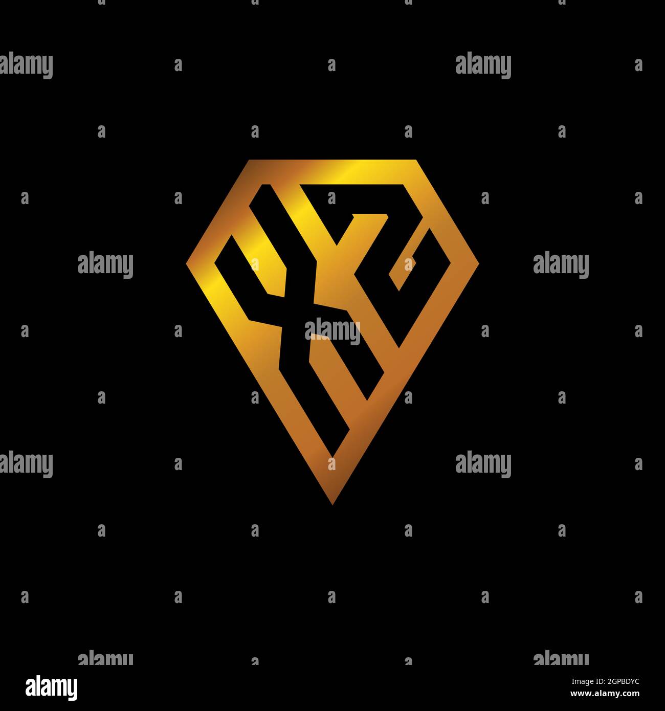 XZ logo with golden diamond shape style vector, monogram geometric golden shape style isolated in black background Stock Vector