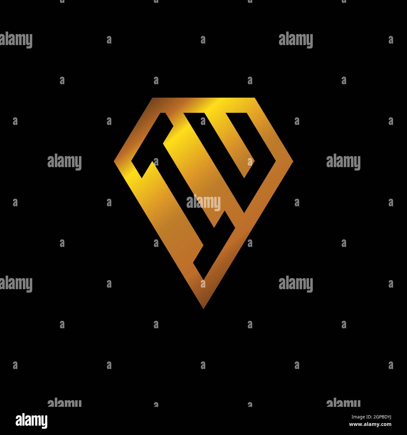 IU logo with golden diamond shape style vector, monogram geometric golden shape style isolated in black background Stock Vector