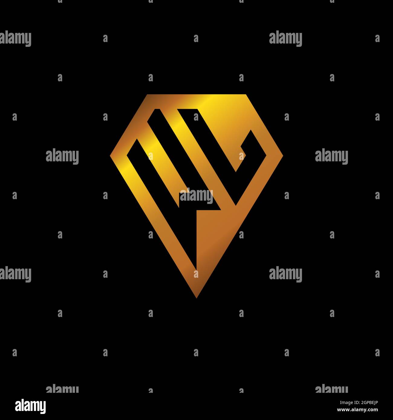 WL logo with golden diamond shape style vector, monogram geometric ...