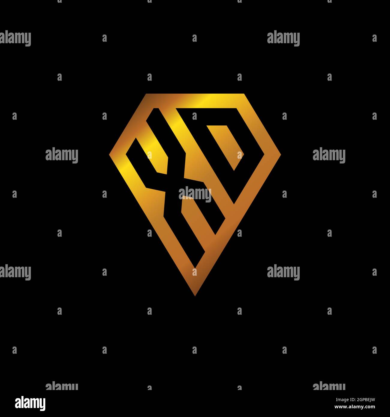 XO logo with golden diamond shape style vector, monogram geometric golden shape style isolated in black background Stock Vector