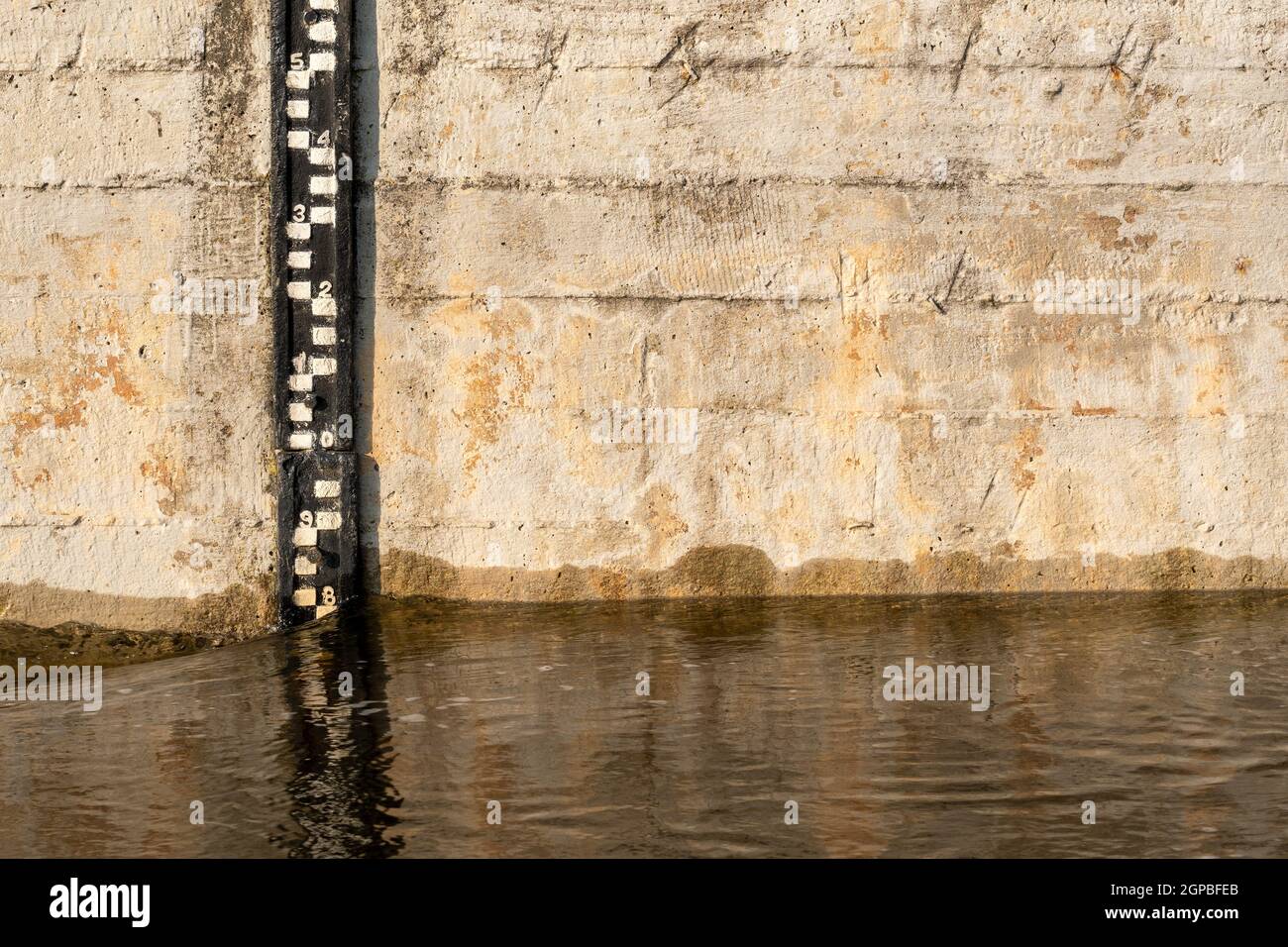 Water level indicator in a river water Stock Photo